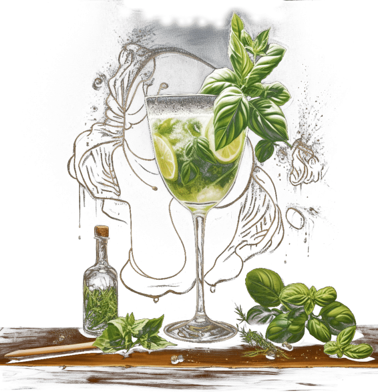 Gin Basil Cocktail, Midjourney
