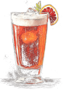 Rote Sause, Bier Cocktail, Midjourney