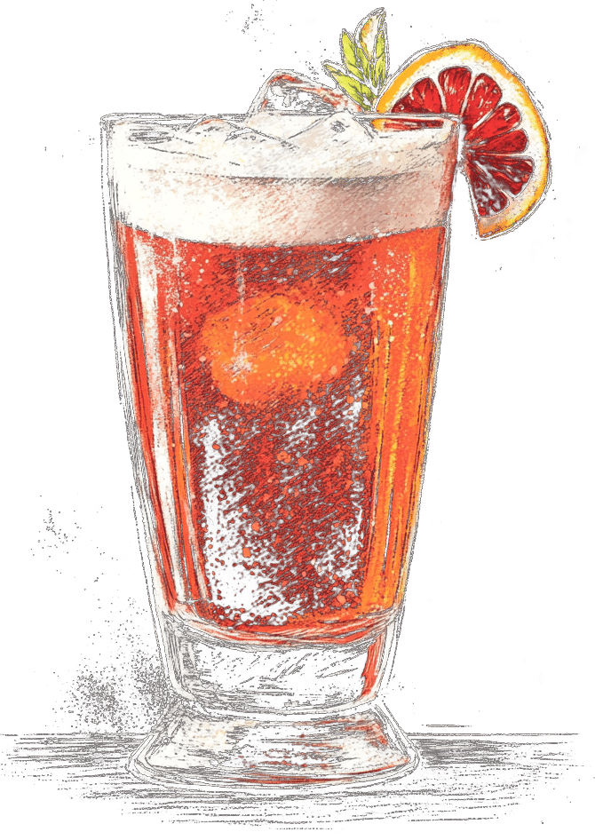 Rote Sause, Bier Cocktail, Midjourney