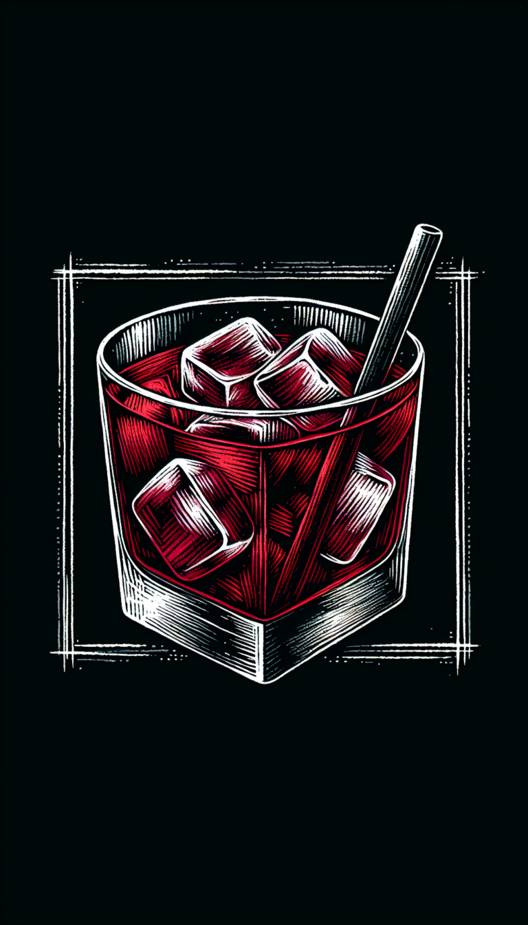 Ein Patron Pomegranate im Rocks-Glas, illustriert auf schwarzem Hintergrund.